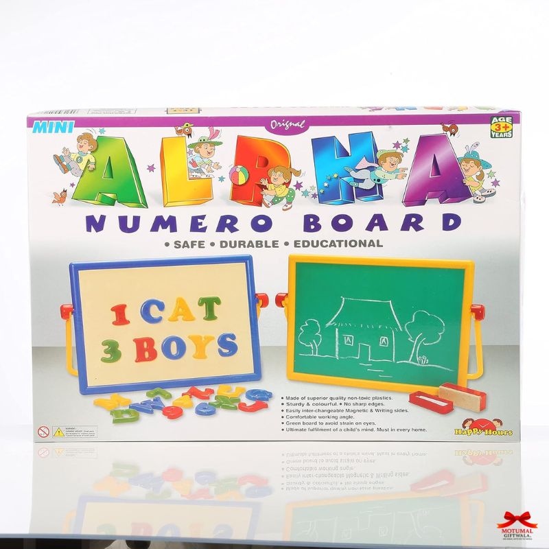 AlphA Numero Board educational toy packaging with colorful letters and numbers.