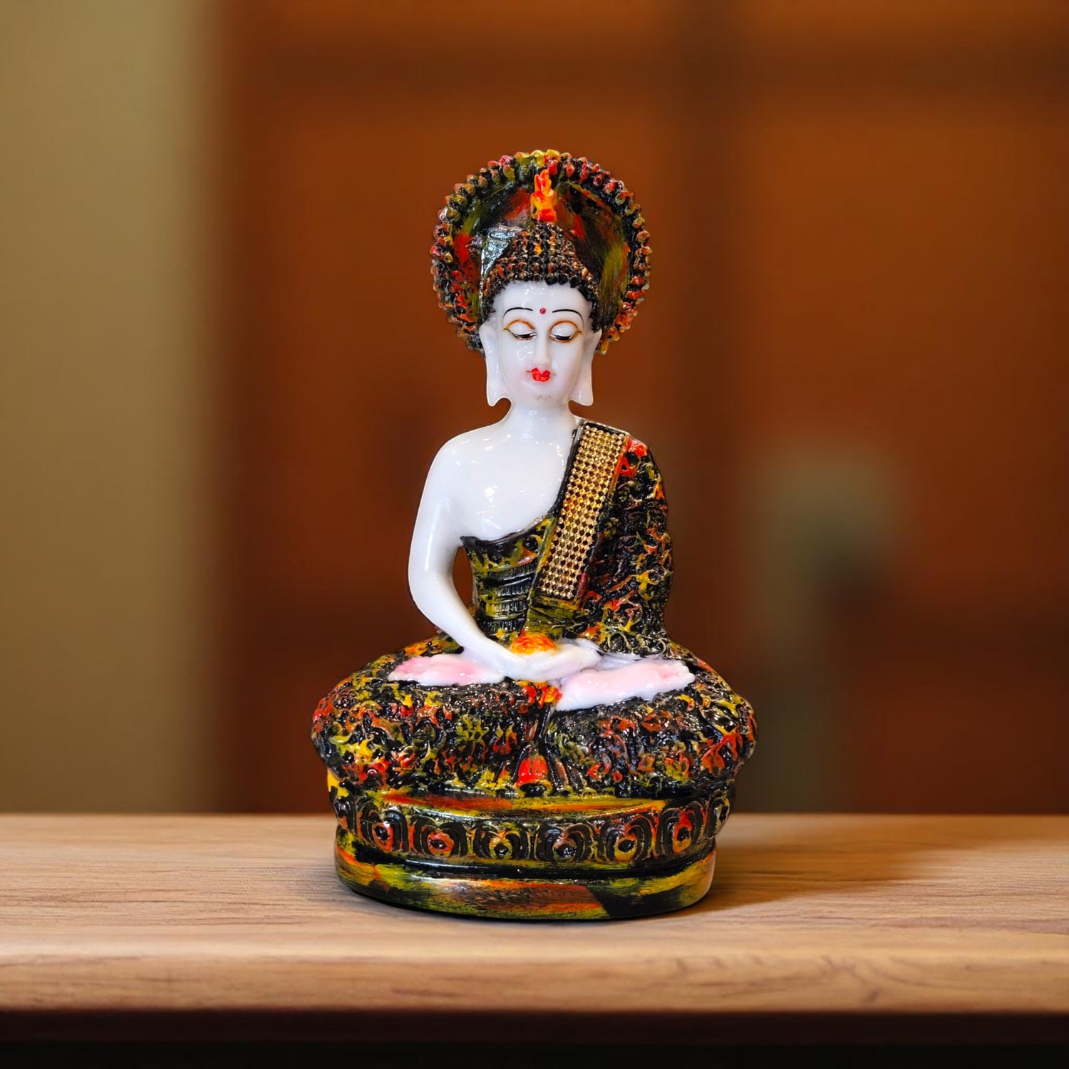 Buddha Flame of Peace Statue with Multicolor Aura – Meditation Pose