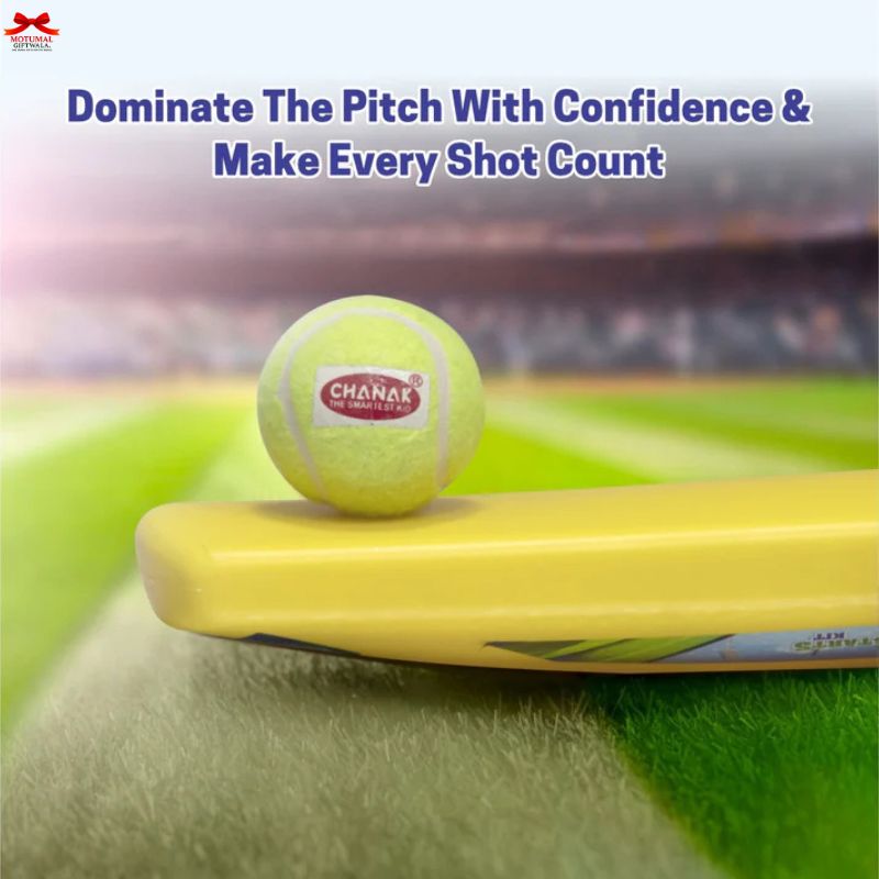 Tennis ball on a racket with 'Champion' branding on a blurred stadium background