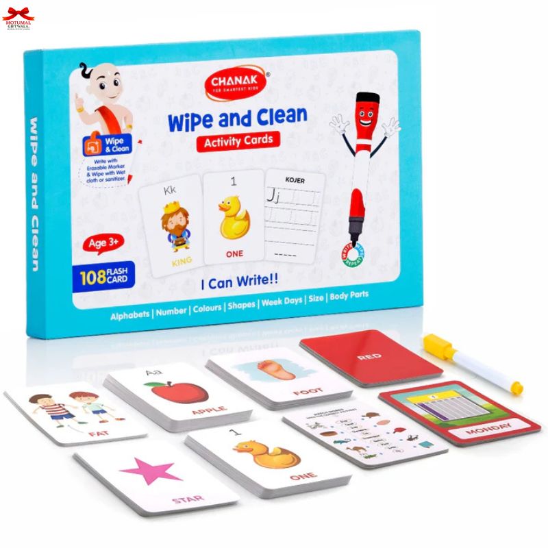 Chanak Wipe and Clean Activity Cards set with cards and marker on a white background