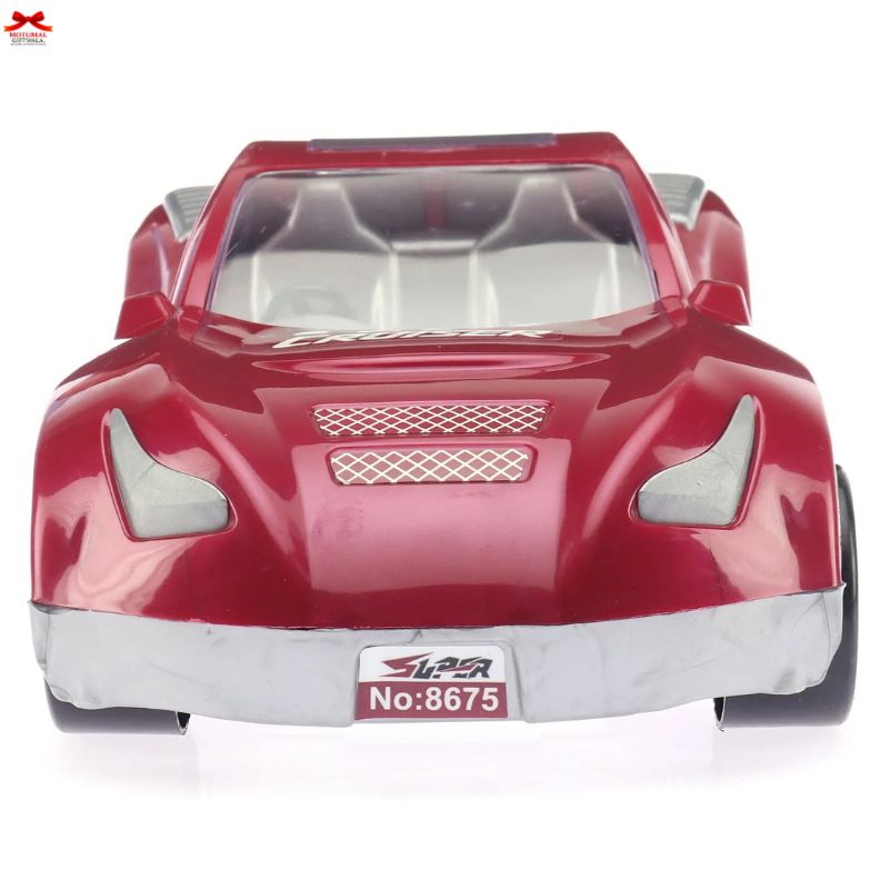 Red toy car with a visible brand logo on a white background