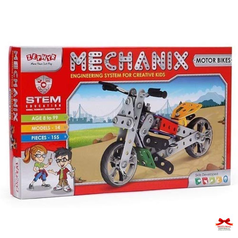 Mechanix Motor Bikes toy set packaging with a motorcycle model on a white background