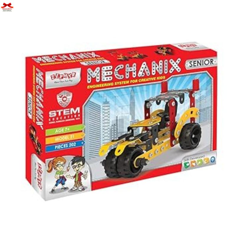 Box of a toy construction vehicle set with 'Mechanix' branding on a white background