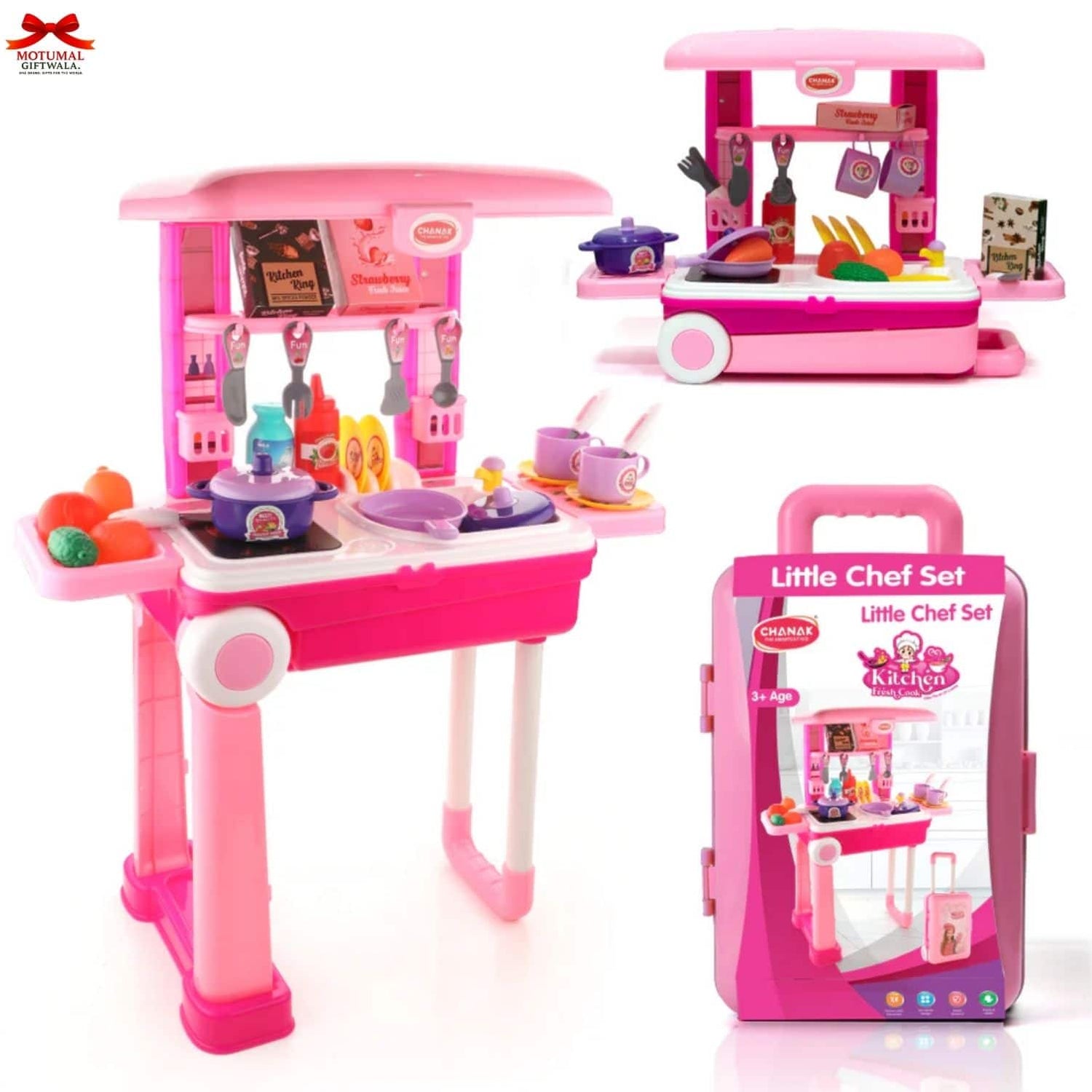 Chanak 2-in-1 Pretend Play Combo – Kitchen + Beauty Trolley | 49 PCS 3-in-1 Set for Girls (2–5 Years)