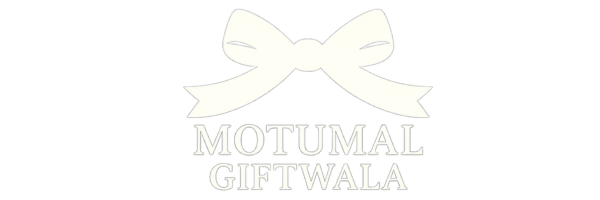 Motumal Giftwala white ribbon logo β for dark backgrounds β online gift store India