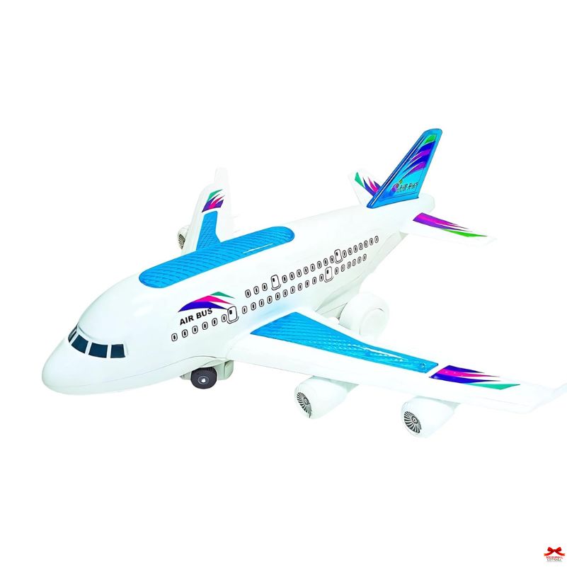 Model airplane with colorful design on a white background