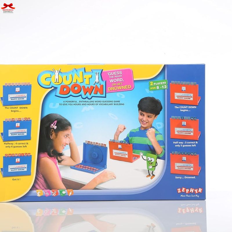 Box of a children's game called 'Countdown' with two children playing on a white background.