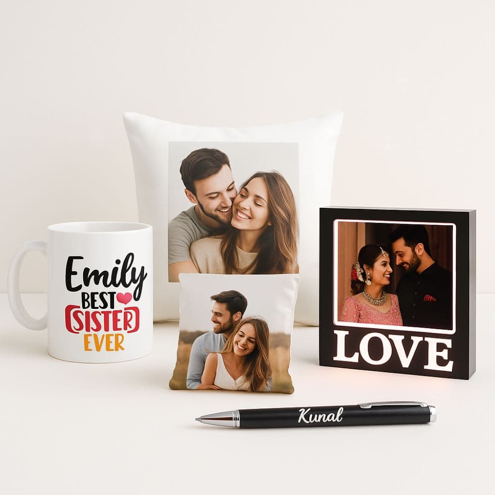 Customized photo mug, LED frame, cushion and engraved pen – personalized gifts from Motumal Giftwala Ranchi