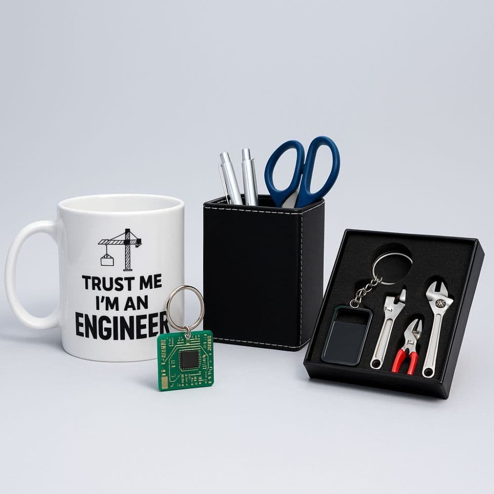 Engineer mug, keychain, desk organizer and tech gift – creative gifts for engineers by Motumal Giftwala Ranchi