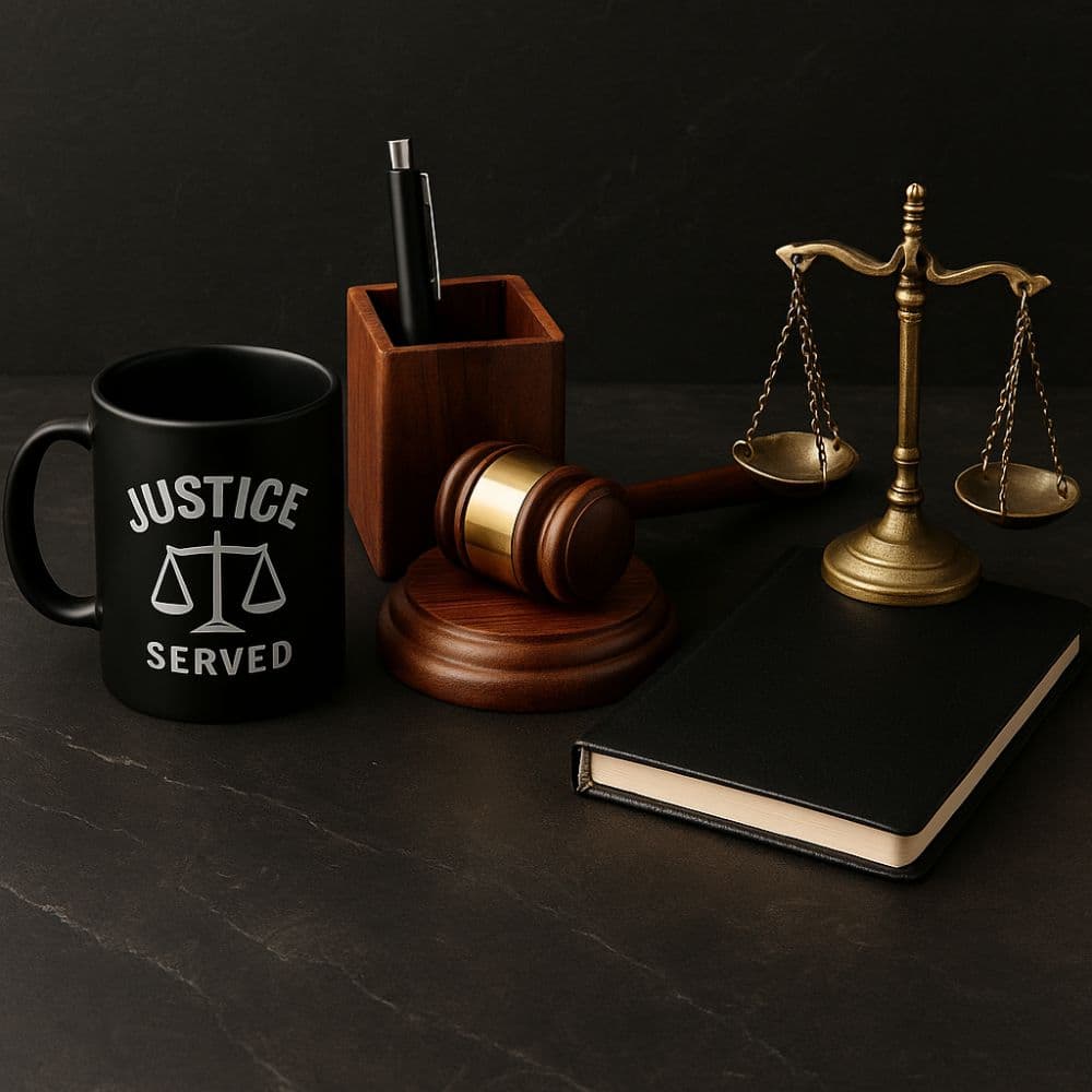 Justice mug, gavel pen stand, diary and legal showpiece – gifts for lawyers by Motumal Giftwala Ranchi