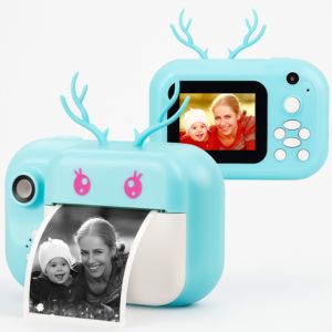 Blue Reindeer-Themed Kids Instant Print Digital Camera Toy with Screen and Thermal Photo Output