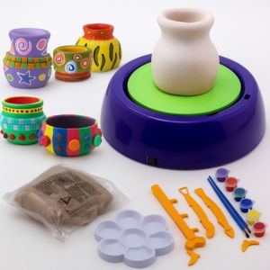 Pottery Wheel Kit for Kids with clay, tools, paint set and decorated pots – DIY creative art toy by Motumal Giftwala Ranchi