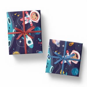 Astronaut and rocket themed gift wrapping paper set for kids – space print sheets by Motumal Giftwala Ranchi