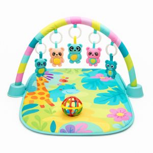 Colorful baby play gym with soft mat and cute hanging animal toys for infants
