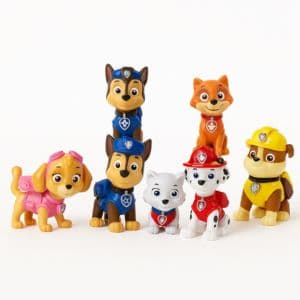 8 cartoon-style character toy figures inspired by Paw Team, colorful and safe for kids – available at Motumal Giftwala Ranchi