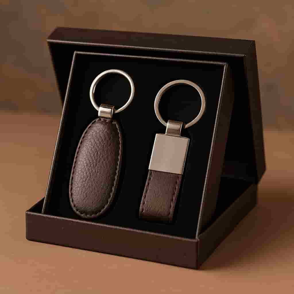 Motumal Giftwala stylish keychain gift set with premium leather and metal keychains in a luxury box — ideal for corporate, personal, and festive gifting in Ranchi with same-day delivery.