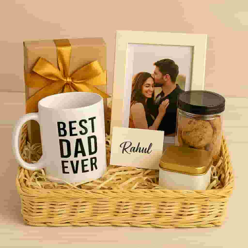 Motumal Giftwala personalised gift hamper beautifully arranged with custom mugs, cushions, photo frames, and chocolates — perfect for heartfelt gifting in Ranchi with same-day delivery.