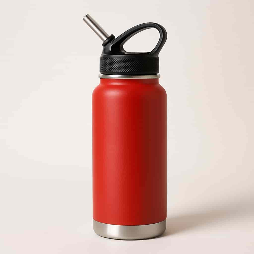 “Motumal Giftwala premium red stainless steel sipper bottle with metal straw — elegant and eco-friendly hydration gift for gym, travel, and office in Ranchi.”