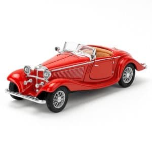 High-resolution image of a red vintage convertible die-cast toy car with chrome details, glossy finish, and realistic design – available at Motumal Giftwala, Ranchi