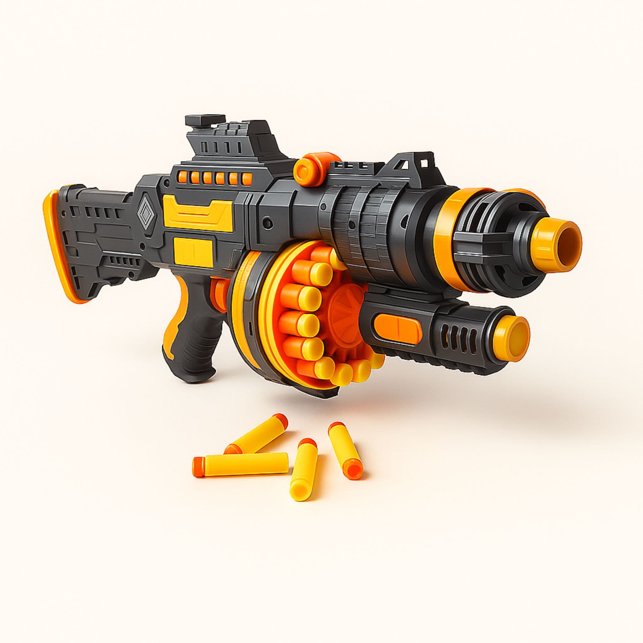 Toy dart blaster gun for kids in black and orange – safe indoor play toy