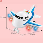 Toy airplane with dimensions on a pink background
