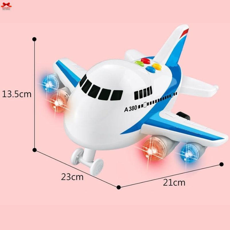 Toy airplane with dimensions on a pink background