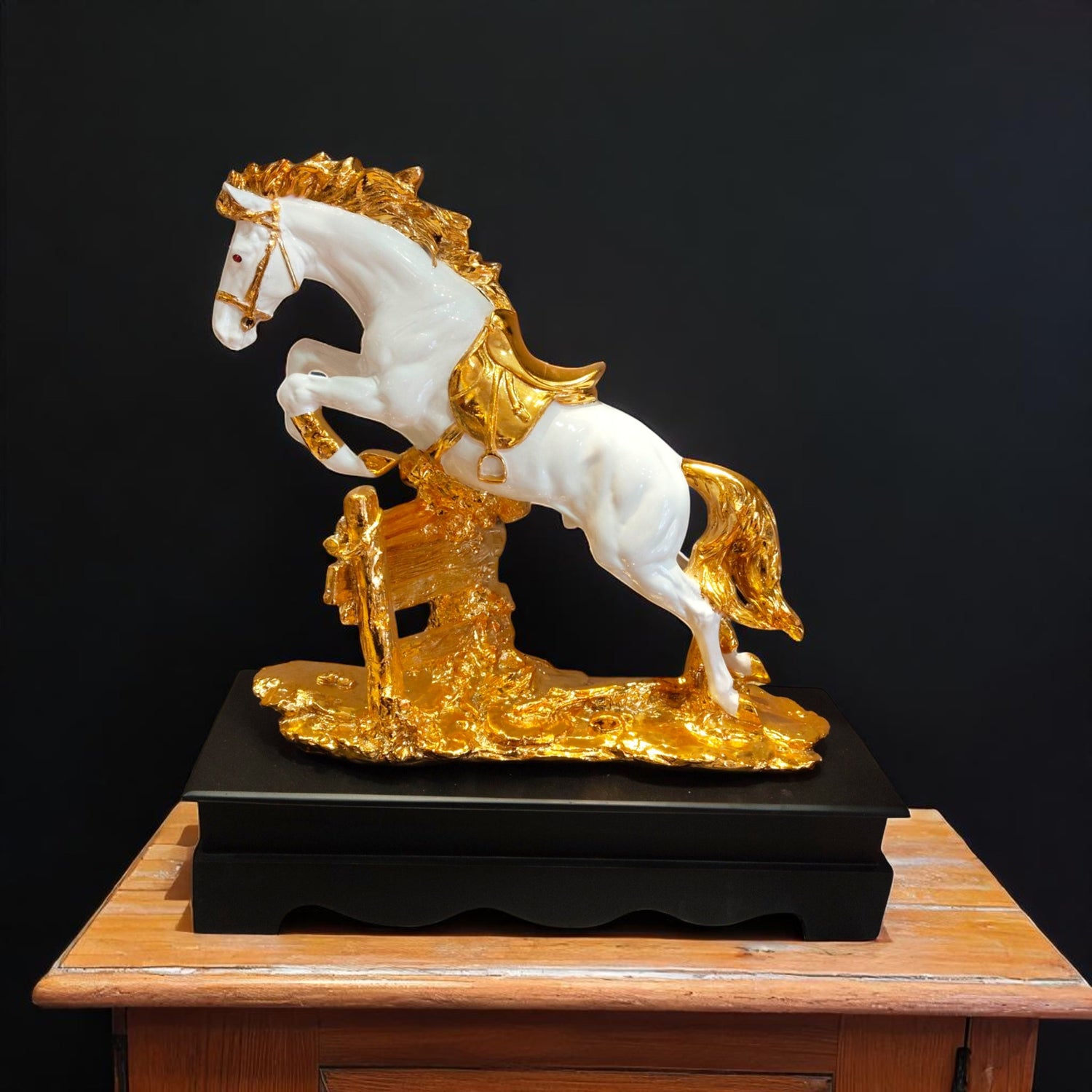 Side View of White Horse Showpiece Leaping Over Fence – Ranchi Decor Gift
