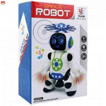 Boxed dance robot toy with colorful design on a white background