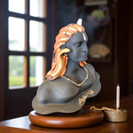  Front view of Adiyogi Shiva bust statue with black matte body and copper hair – ideal for home décor and meditation