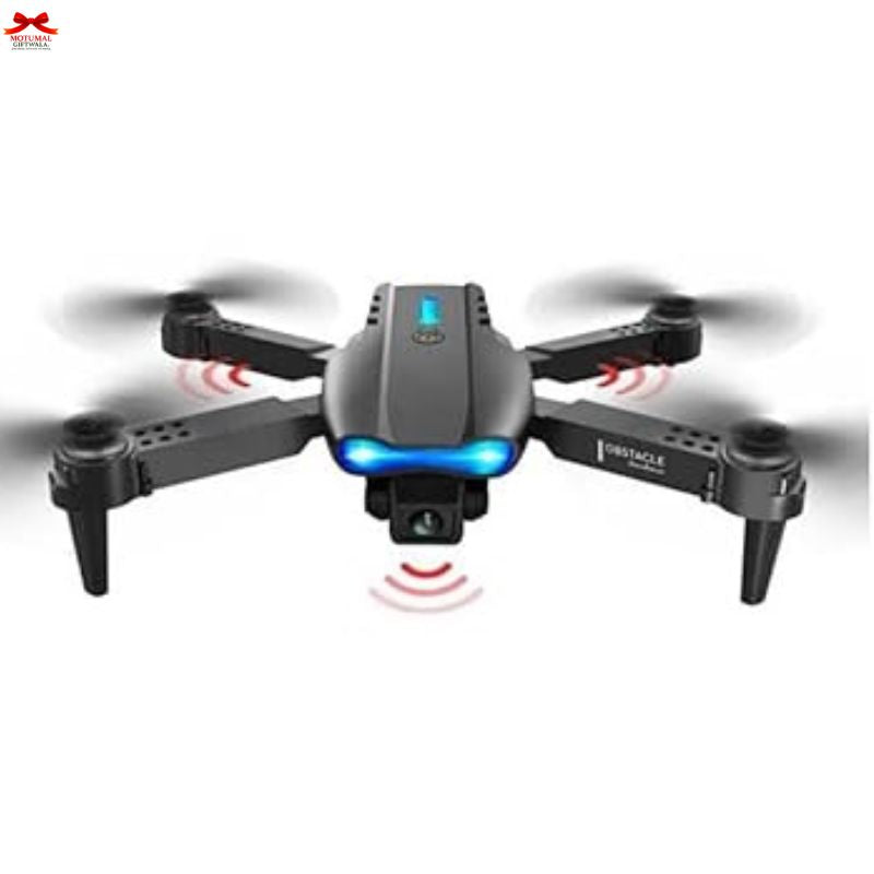 Black drone with camera on a white background