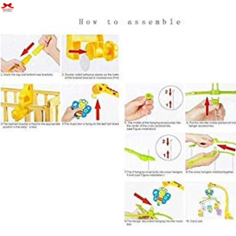 Step-by-step assembly instructions for a toy or product on a white background