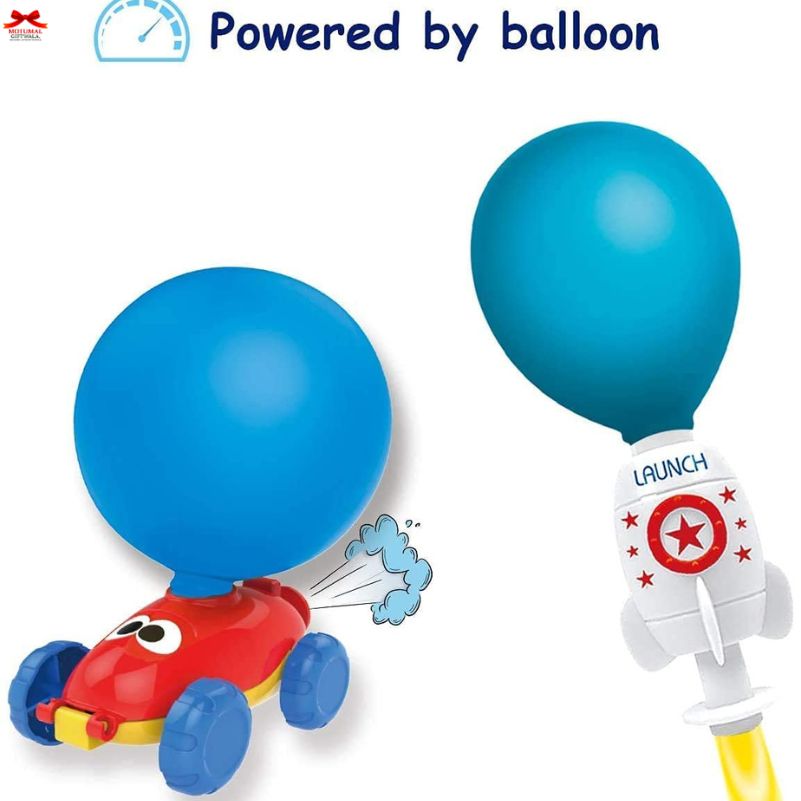 Toy car with balloons and a launch glove on a white background