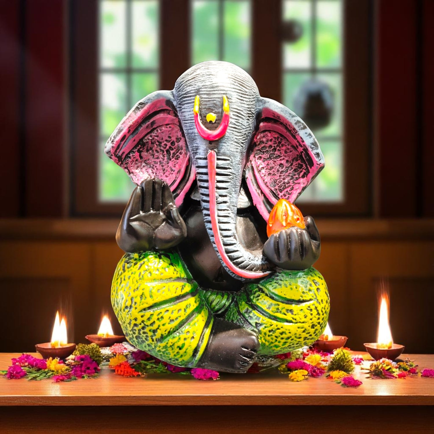 Modern Abstract Black Ganesha Idol with Green Dhoti | Motumal Giftwala Ranchi