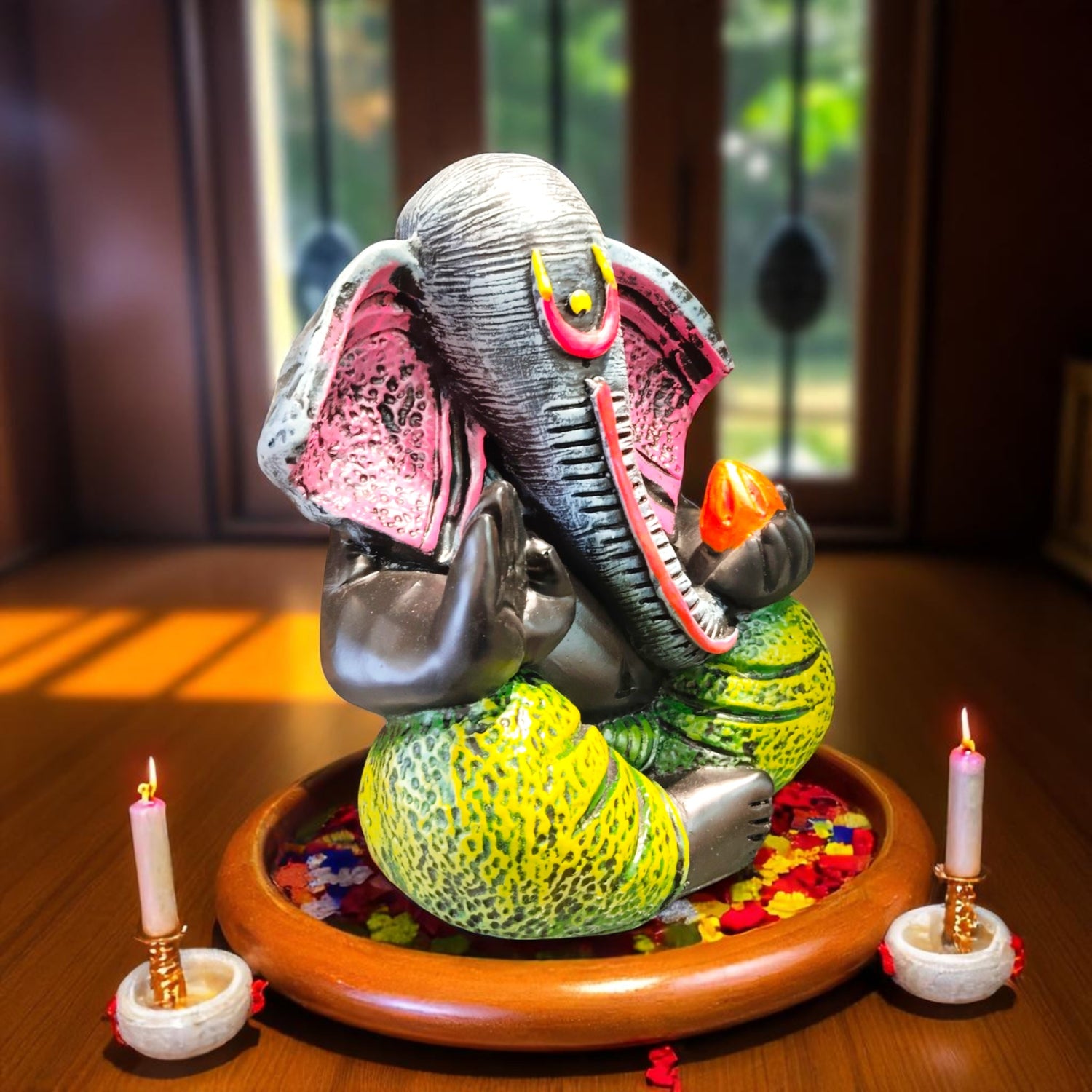 Modern Abstract Black Ganesha Idol with Green Dhoti | Motumal Giftwala Ranchi