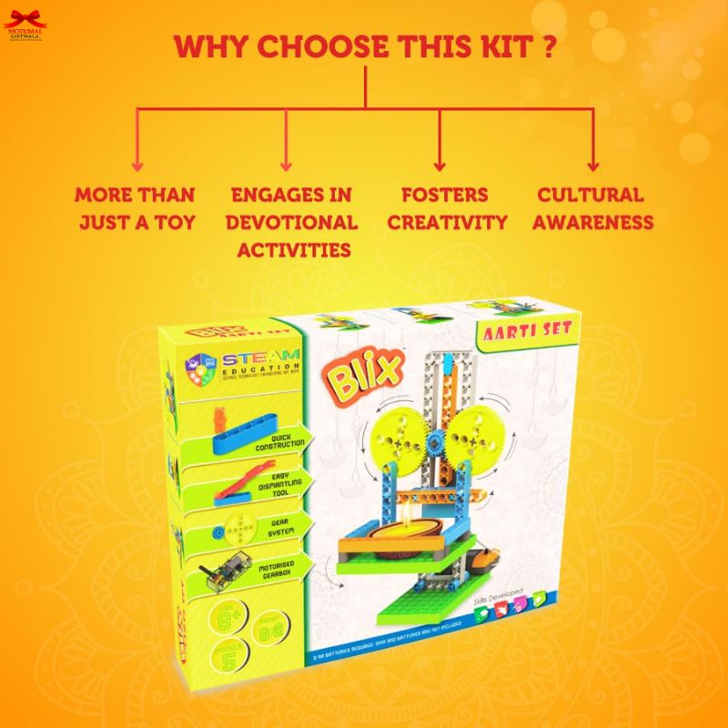Blix STEM education kit packaging on an orange background with text highlighting features.