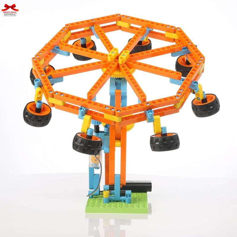 Toy construction set resembling a Ferris wheel on a white background
