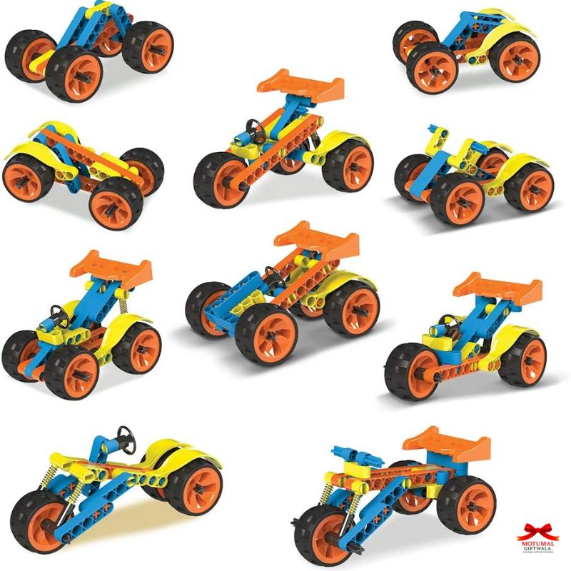 Set of toy cars with colorful wheels on a white background