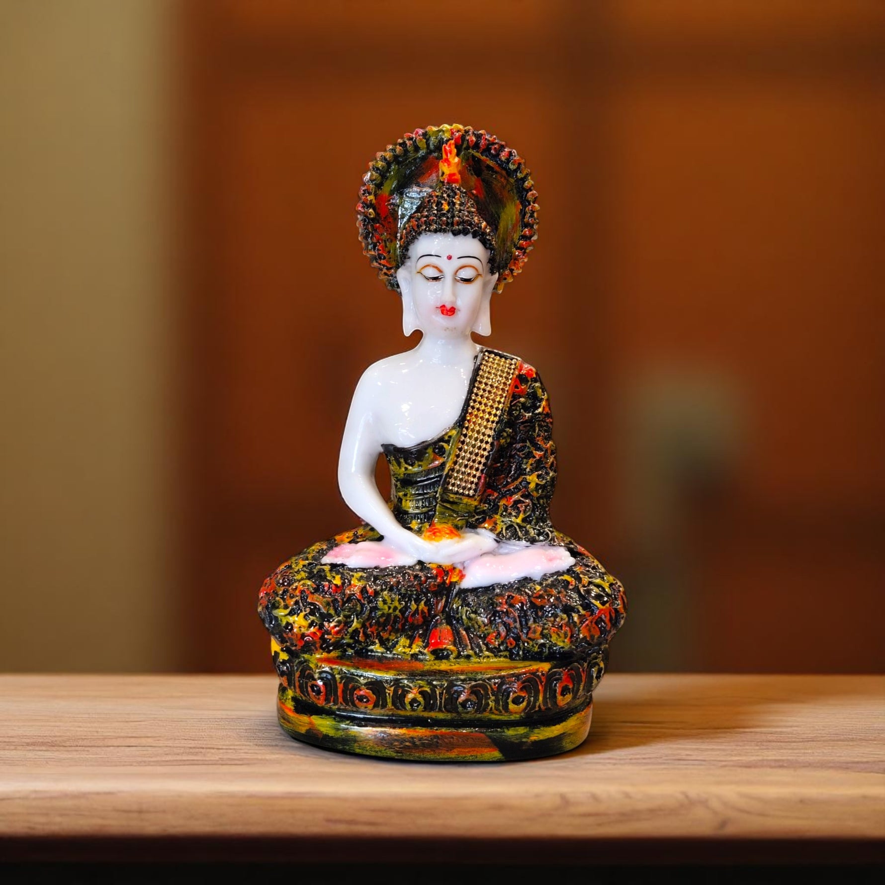 Buddha Flame of Peace Statue with Multicolor Aura – Meditation Pose