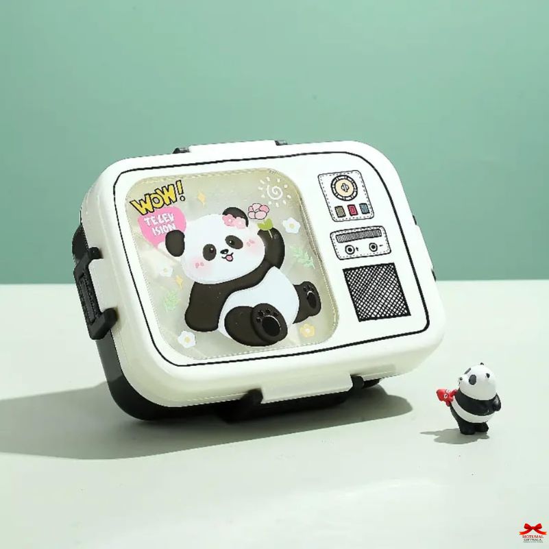 Children's lunch box with panda design on a light green background