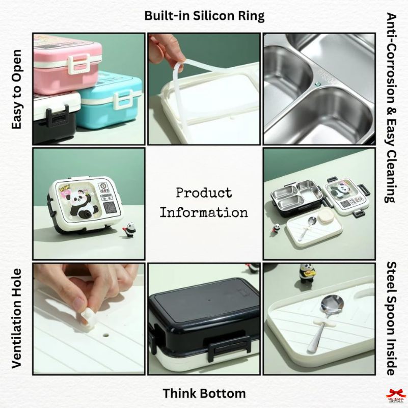 Collage of product features with text labels on a green background