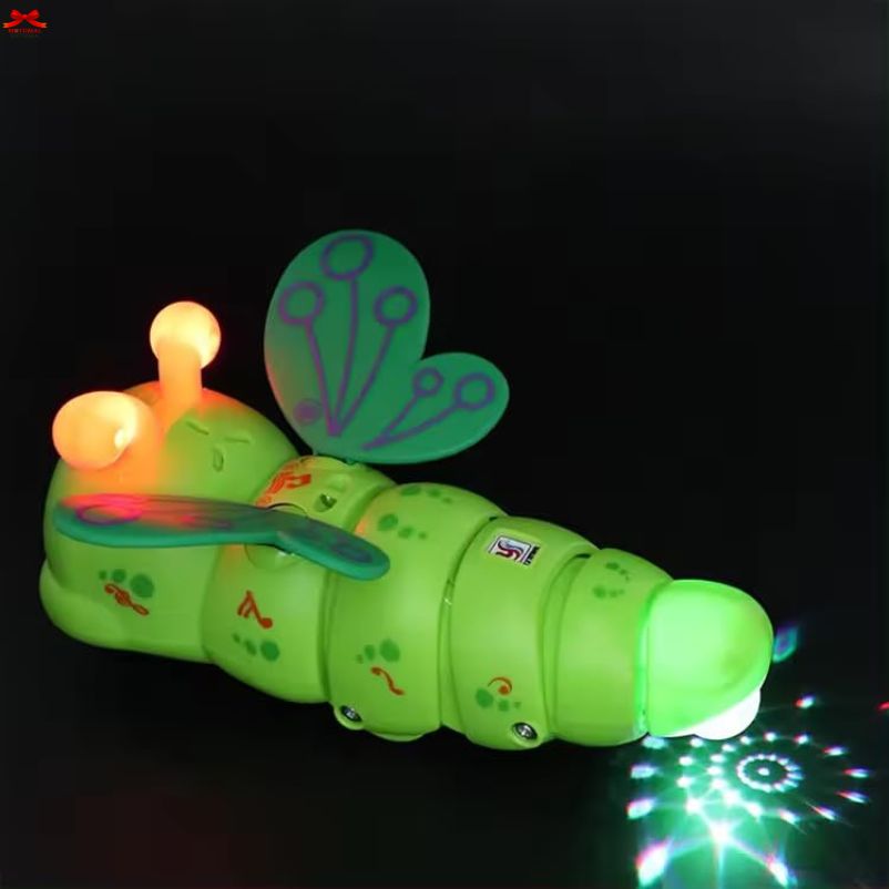 Toy caterpillar with lights and sounds on a dark background