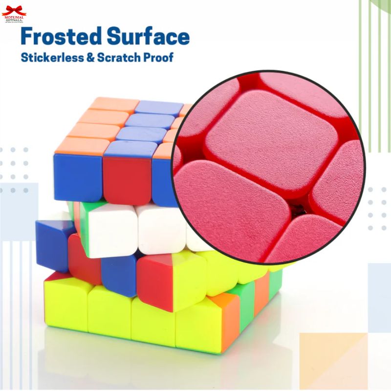 Colorful Rubik's cube with a close-up of its frosted surface on a white background.