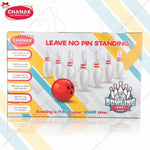 Chanak bowling set packaging with pins and ball on a colorful background