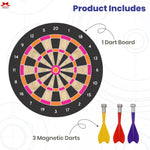 Dart board with three magnetic darts on a white background