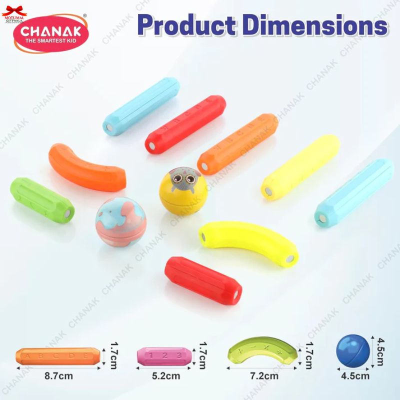 Colorful rubber erasers with dimensions on a white background, featuring the Chanak brand.