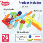 Colorful toy set with sticks, balls, and curves on a white background, featuring the Chanak brand.