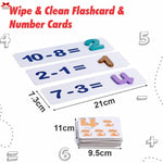 Wipe & Clean Flashcard & Number Cards with dimensions and quantity on a white background