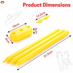 Yellow plastic components with dimensions labeled on a white background