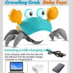 Toy crab with USB charging cable on a white background