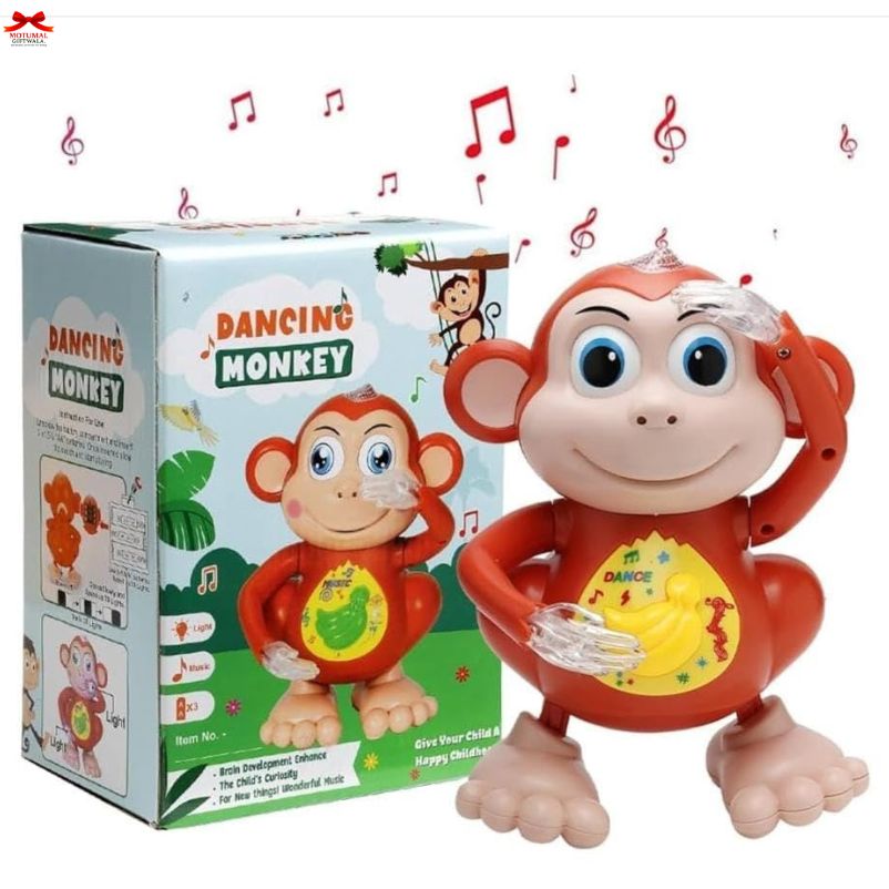 Toy monkey with dancing motion and packaging on a white background